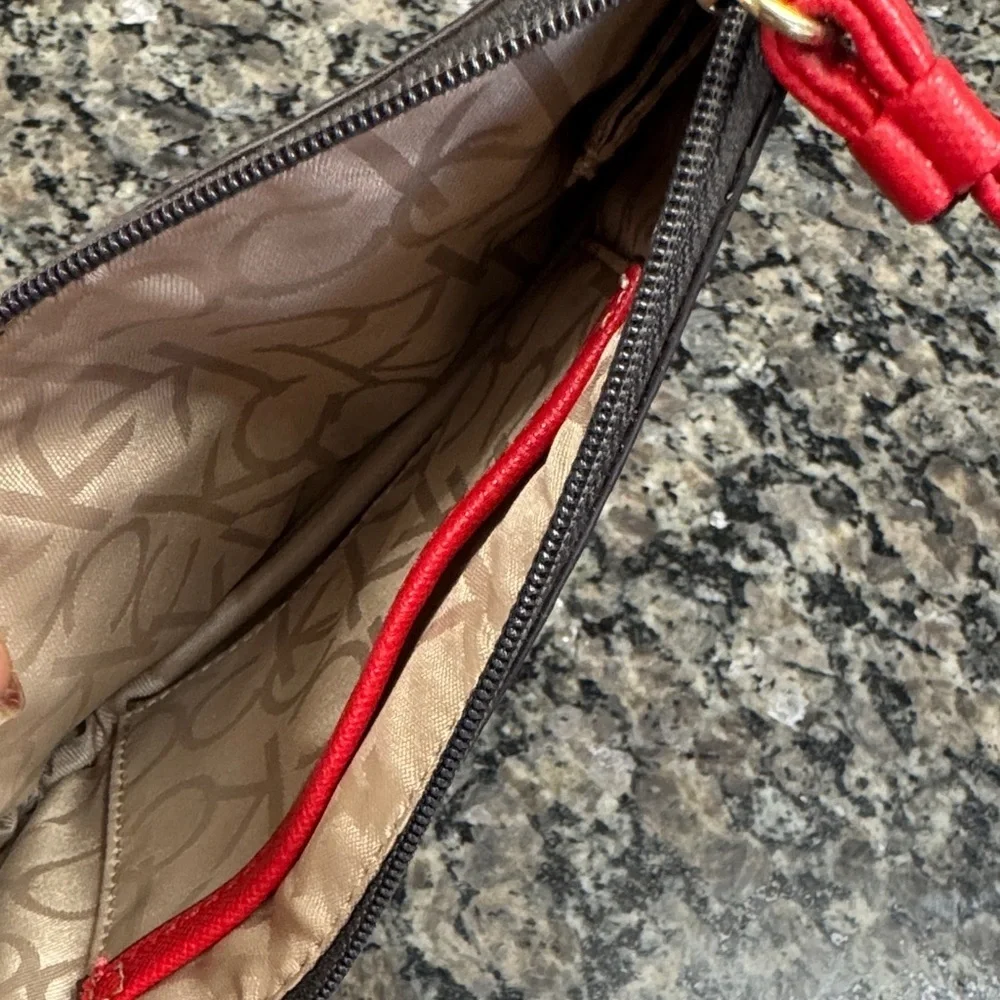 Calvin Klein Logo Wristlet in Brown and Red NWT